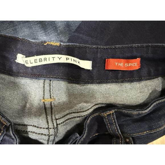 Celebrity Pink Jeans Womens 13/31 Blue distressed Raw Hem Stretch Dark Wash - Picture 9 of 10